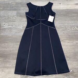 NWT CALVIN KLEIN SLEEVELESS A-LINE TWILIGHT BLUE DRESS W/CONTRAST STITCHING SZ 4